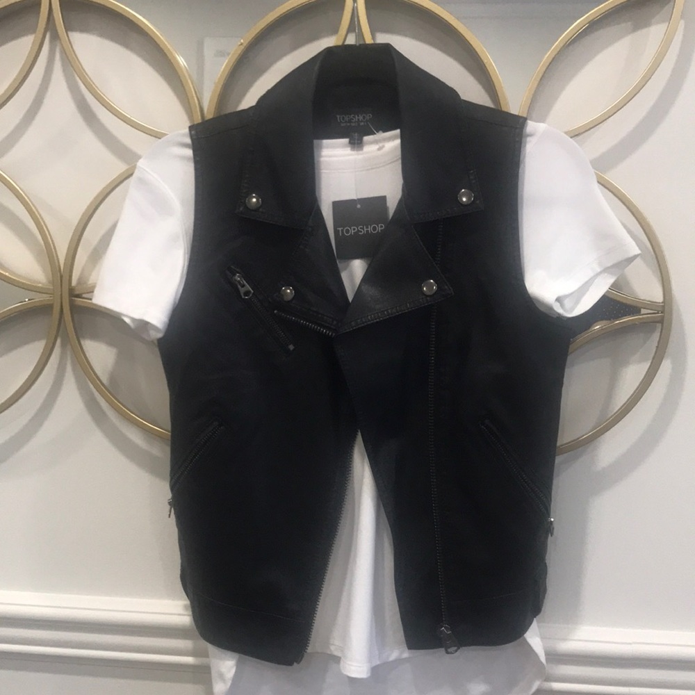 TOP SHOP pleather Moto Vest Size 2